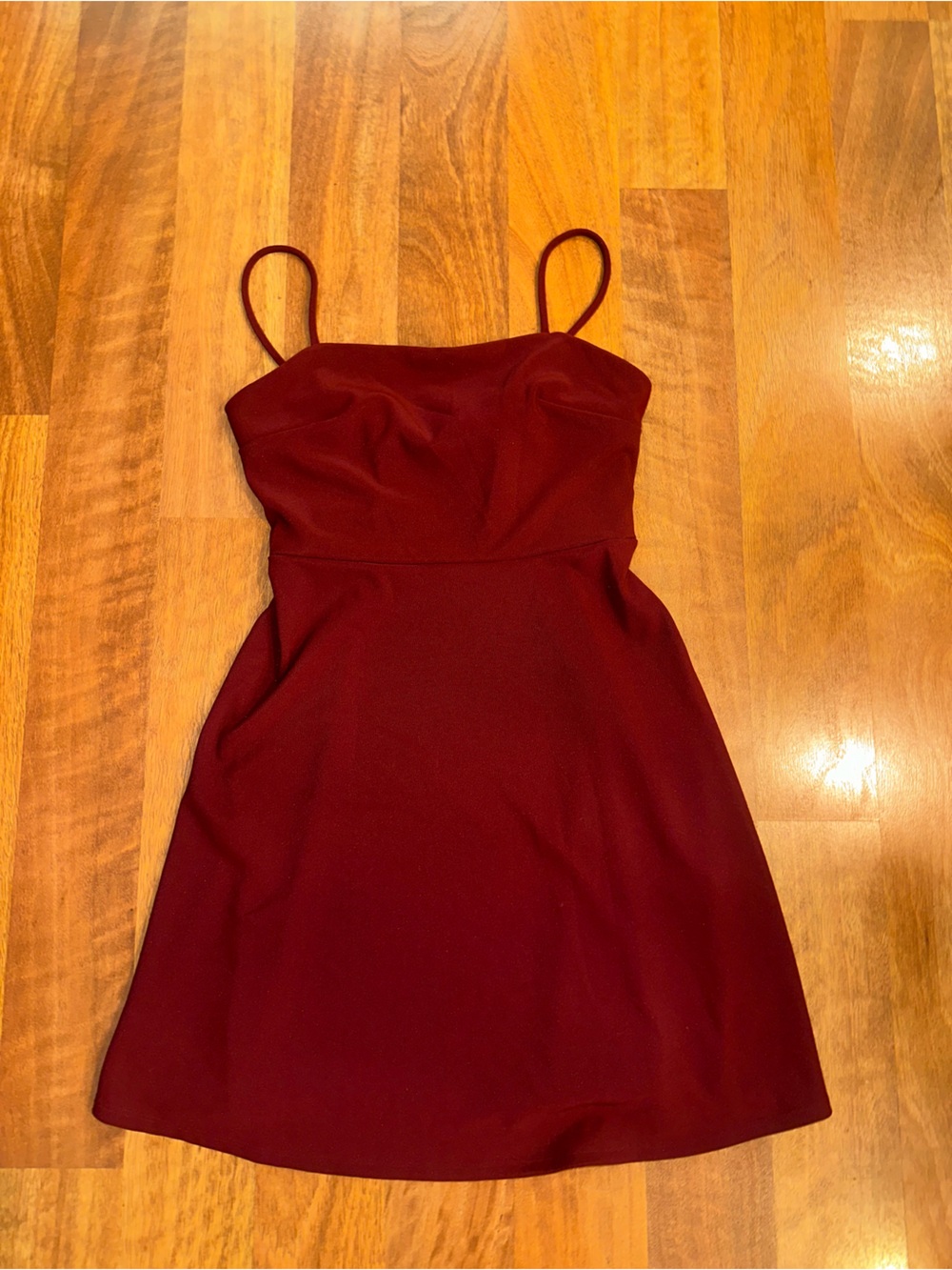 Women’s Burgundy A-Line Skirted Dress with Spaghetti Straps